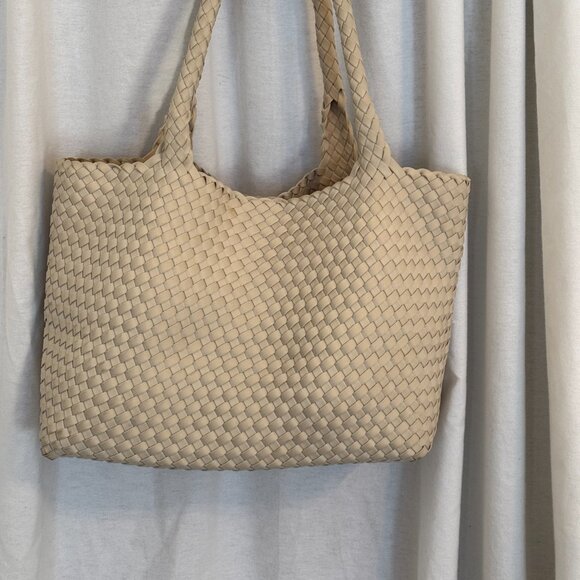 BCBG Woven Cream Tote Bag (looks like naghedi) - Picture 2 of 6